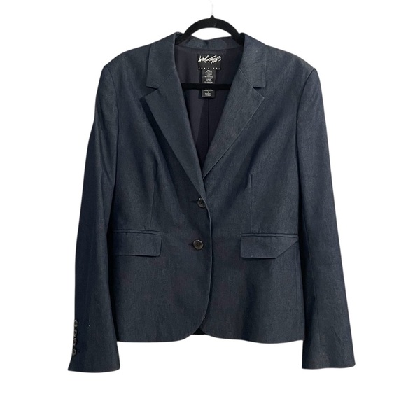 Lord & Taylor Navy Denim Stretch Blazer 12 - Picture 2 of 6
